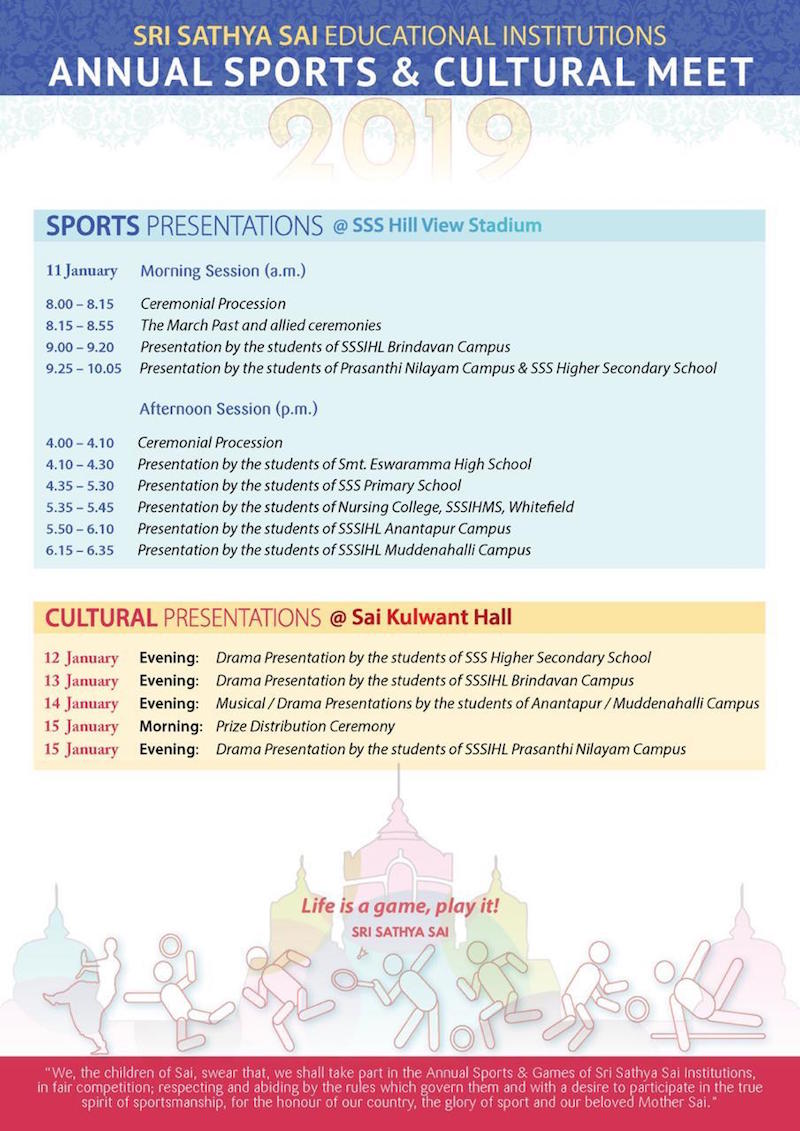 Schedule of Annual Sports and Cultural Meet 2019